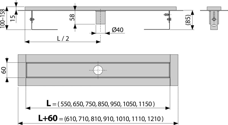 APZ2001 rynna prysznicowa z krawędzią, bez syfonu 1150 mm