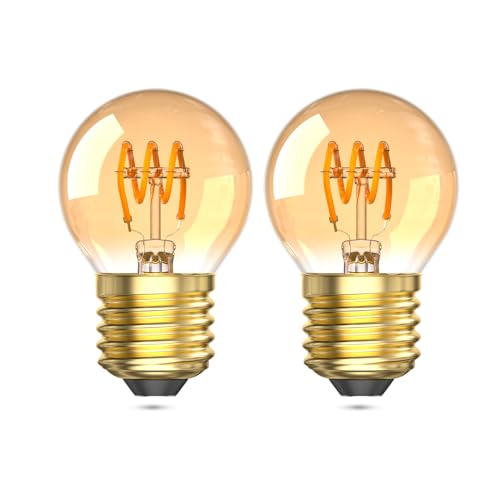 Aurax Edison Vintage Glühbirne E27 2W, G45 LED Warmweiss 2200K Glühbirne 2W ersetzt 15W 150LM Edison Lampe Birne, LED Leuchtmittel E27 Vintage Nicht dimmbar 2 Stück