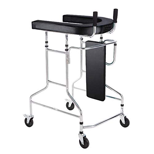 ADITAM Standard Walker Składany chodzik Lekki chodzik dla niepełnosprawnych o regulowanej wysokości z siedzeniem Czterokołowy chodzik rehabilitacyjny z siedziskiem (czarny) Double the comfort