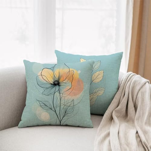 Housse de coussin 60x60cm fleur lin imperméable pour extérieur - 3