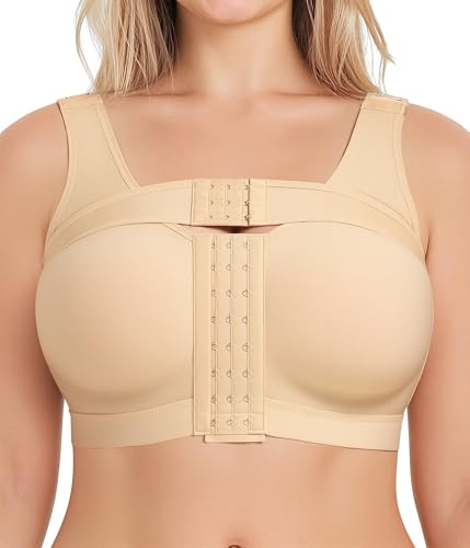 BRABIC Compression Bra Post Surgery - Mastectomy Bras for Women Front Closure with Removable Breast Support Band (Beige,Medium)