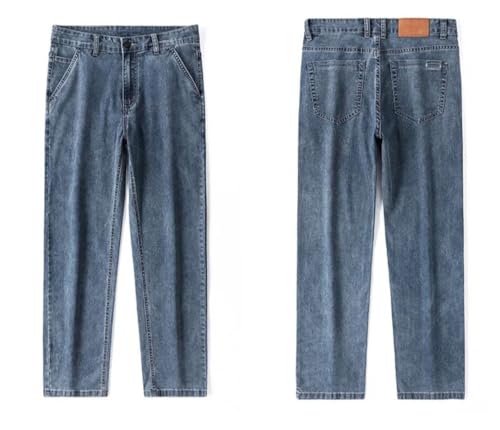 Hndudnff Men Thin Jeans Slim Elastic Straight Trousers Business Breathable Denim Trousers2