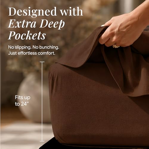 Image of Tribeca Living King Cotton Flannel Flat Sheet Only 170-GSM - Oversized 112 x 106 Inch Dimensions for Generous Bed Coverage - Soft Breathable Bedding in Chocolate