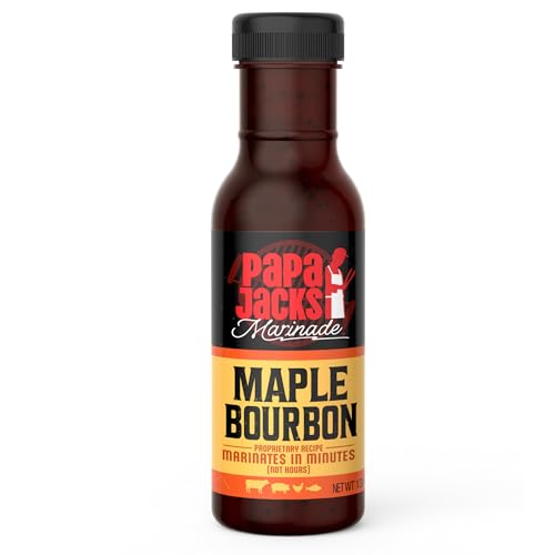 Papa Jacks Maple Bourbon Marinade, 13oz - Marinates in Minutes, Low Sodium Beef Marinade Sauce for Grilling, Roasting, Pan-Searing (1 Pack, Maple Bourbon)