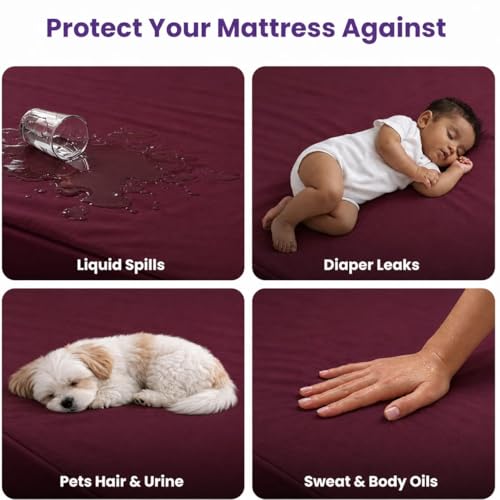 Image of Waterproof Mattress Protector 6x6.5 Feet (72x78) | Elastic Fitted Bedsheet | Soft & Durable Gadda Cover Dustproof By Bharat Griha BG16