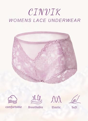 Image of Sexy High Waisted Underwear for Women Plus Size Briefs Breathable Lace Panties High Waisted Cheekster Granny Panties