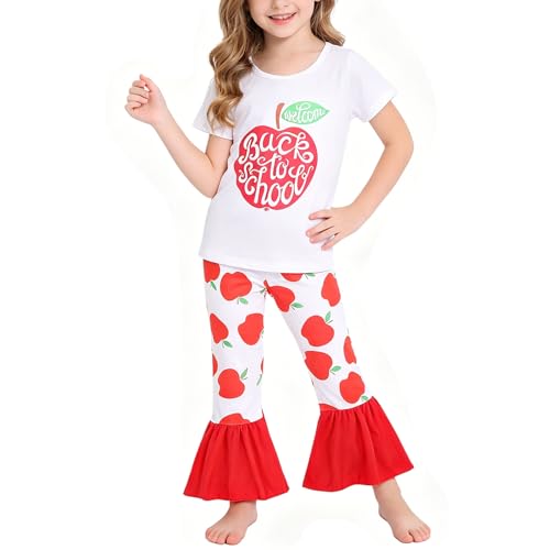 Image of Toddler Girls Back to School Pencil Outfits Set Ruffle T-Shirt Dress and Pants Outfit Set 3-8Years