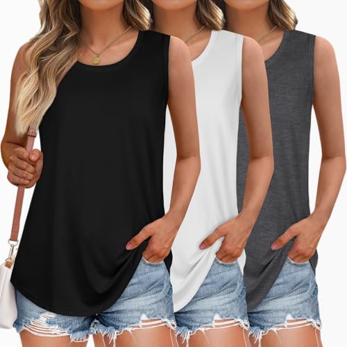 Womens Tank Tops Summer Sleeveless Casual Shirts Loose Fit Tunic Beach Vacation Outfits