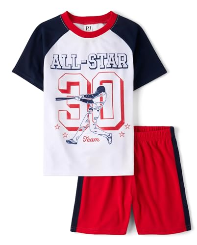 The Childrens Place Boys Sleeve Top and Shorts 2 Piece Pajama Set Baseball Medium