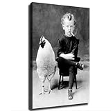 Vintage Photography Painting Boy Smoking With His Chicken Pet Portrait Poster Modern Aesthetic Picture Wall Art Home Office Decoration Painting Holiday Gift (16×24inch-Framed)