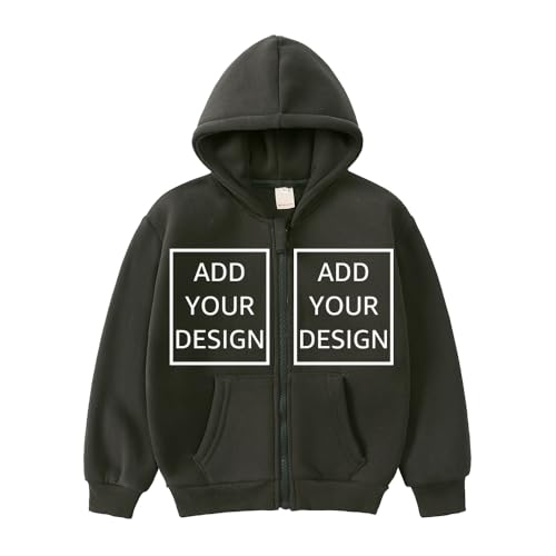 Custom Kids Zip Hooded Sweatshirt Add Your Personalized Image Text Design Jacket Coat Front & Back Print