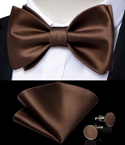 Image of DiBanGu Satin Bow tie Self-Tied Bowtie Set for Men Wedding Prom | Solid Color,Skin-Friendly,Versatile Accessory,Lapel Pin,Pocket Square,Cufflinks,School Dance,Banquet,Dinner,Celebration