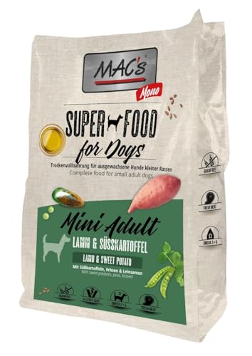 Mac's Dog Trockenfutter für Hunde, Mini Erwachsene, Monoprothese, Lamm und Süßigkeiten (3 kg)