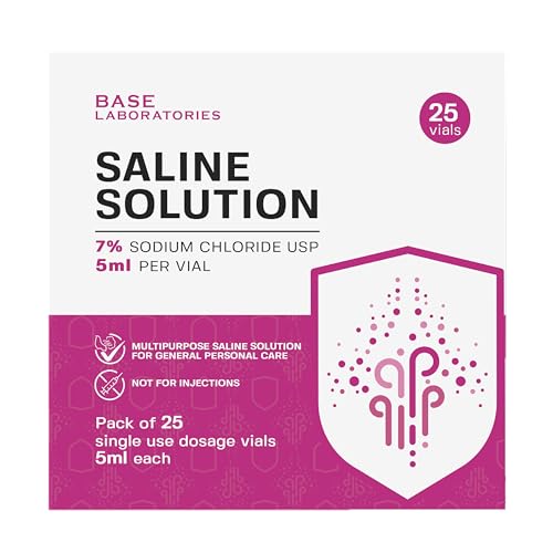 Image of BASE LABORATORIES 7% Saline Solution Vials - Versatile 7% Sodium Chloride Saline Ampoules - Preservative Free Saline Solution Single use vials - USP Grade 25 Vials x 5ml Count