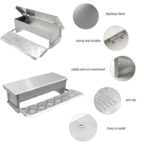 PAULOZYN Automatic Chicken Feeder Treadle Large Poultry Feeders No Waste Stainless Steel Rat Proof Chicken Feeder Trough with Weatherproof Lid Treadle Chicken Feeder Self-Opening for Duck Fowl - Thumbnail 5