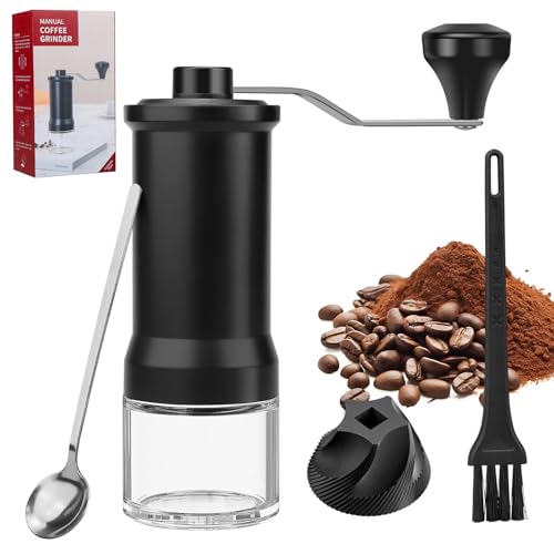 Samamoca Manuelle Kaffeemühle mit Kaffeelöffel, 30-stufig einstellbar, Hochpräzises Keramik-Kegelmahlwerk, Tragbar für Espresso, Pour Over, French Press, Moka-Kännchen, Cold Brew, Camping und Zuhause