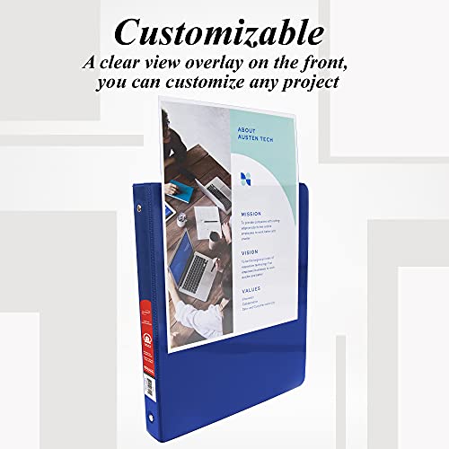 Image of BAZIC Products 1 /2 inch Blue 3-Ring View Binder, Round Ring, 2 Pockets | round rings, 1 /2 in Blue view 3-ring binder, 2 inside pockets, holds up to 100 sheets, Durable poly cover
