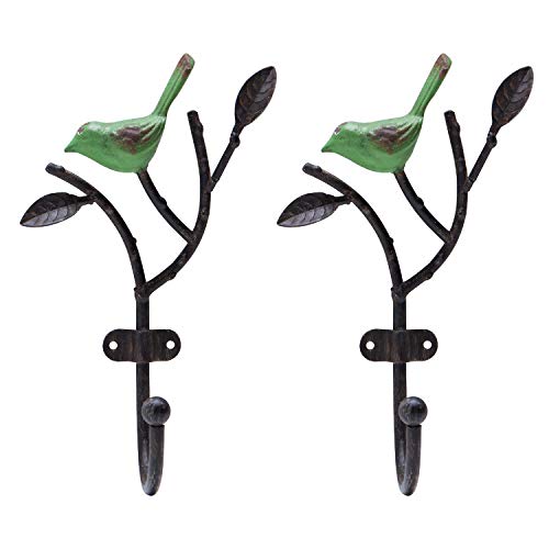 SOFFEE DESIGN Garderobenhaken Wandaufhängung Metallregal Schwerlast Baum Ast & Vögel Schlüsselhalter Vintage Bauernhaus Kleiderhaken für Handtücher, Hüte, Schals - 2 Packungen - Grün Cover