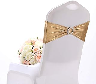 Namvo 10 PCS Stretch Chair Bows Large Occasions Stretch Chair Sashes With Buckle Spandex Elastic Chair Sashes Bands for Wedding Party Hotel Event Decoration(Gold)