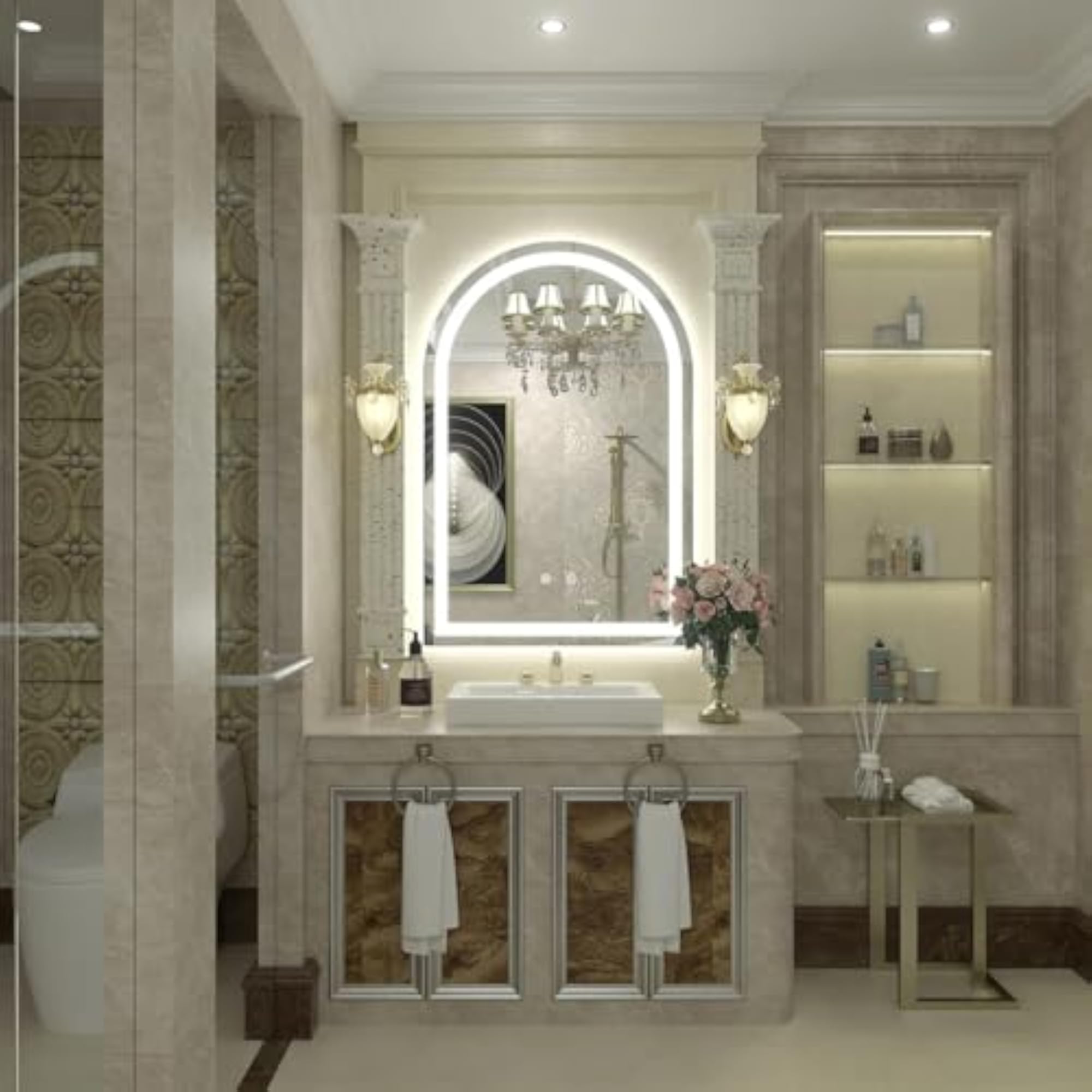 Designer Top Arch LED Bathroom & Vanity Mirror with Dual Side Color Reflection