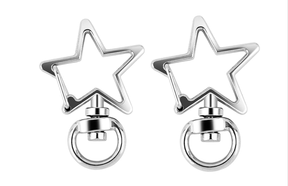 Image of Tia Strap Buckles Metal Clasps Lobster for Handbag, Spring Ring, Purse Dog Hook, Key Chain Swivel Trigger Snap Hook DIY and Purse Making Accessories (2, Silver Star Shape Spring Hook-33x10mm)