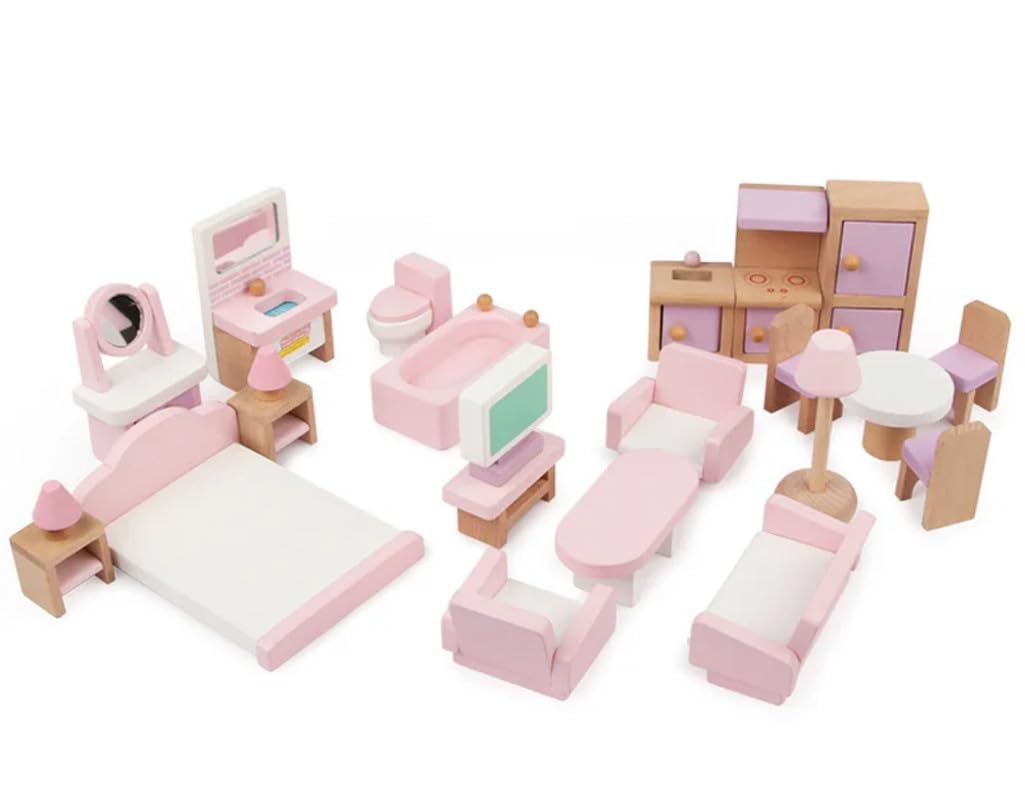 TOYARTSY Pink Wooden Dollhouse Furniture Set - 22-Piece Accessory Kit for Living Room, Bedroom, Bathroom & Kitchen - Safe, Smooth Edges for Kids - Perfect Dollhouse Accessories for Creative Play (B0D37BNBZS) Amazon Price History, Amazon Price Tracker