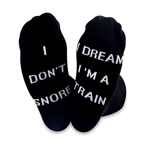 TSOTMO 2 Pairs Novelty Socks for Men I Don’t Snore I Dream I’m a Train Funny Socks for Dad Papa Boyfriend Husband