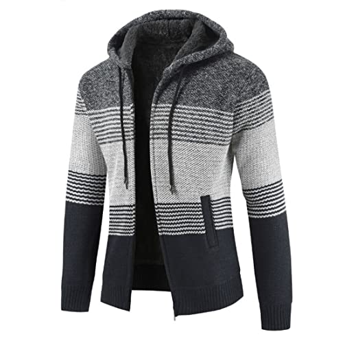 Image of Kinkia Men's Zip Up Hoodies Casual Long Sleeve Full Zipper Sherpa Fleece Lined Knit Cardigan Sweater Jacket with Pockets