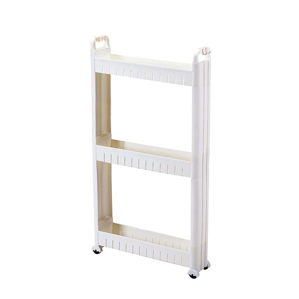 Carrello di Stoccaggio 3-Livello, 10cm Carrello Portaoggetti Scaffale con Ruote, Carrellino Salvaspazio per Cucina Bagno Lavanderia Sedili Stretti, Bianco (Size : 3 Layers - Heighten)