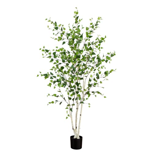 Nearly Natural 7 ft Artificial Birch Tree with Real Touch Leaves