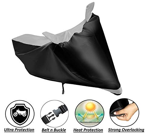 Image of Auto Hub Bike Cover Compatible with TVS Apache 200V with Mirror Pocket, Dustproof, Heat Resistant, Triple Stitched, Apache 200 Bike Cover- Black, Silver