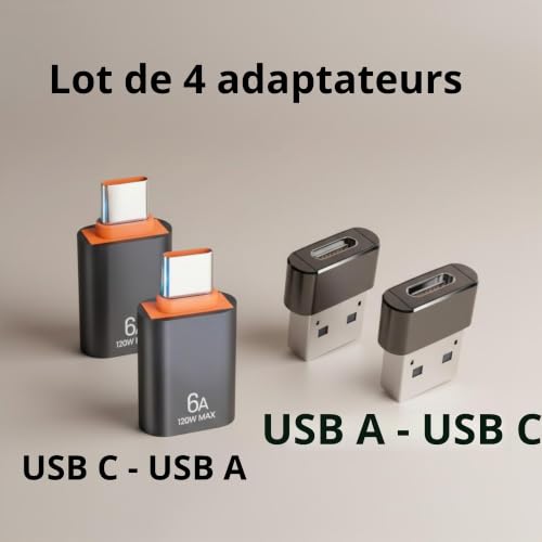 CLEM Provence Adaptateur USB-C USB-A, Lot de 4, Charge Rapide, Noir – vue 2