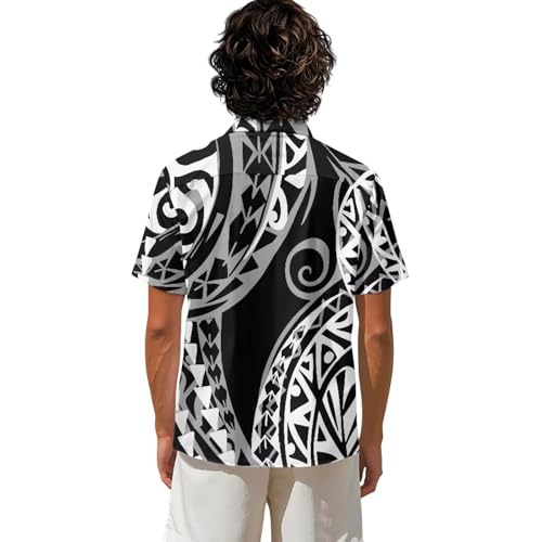 Button up Polynesian Tribal Samoan Tapa Hibiscus Prin tHawaiian Shirt for Men Plus Size Holiday Beach Men's Shirts2