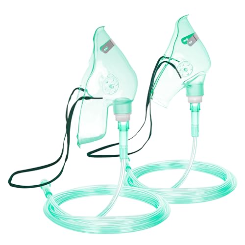 ANSNF Oxygen Mask for Adult Face Green Oxygen Mask with 6.6 Ft Tubing and Adjustable Elastic Strap 2 Pack - ML