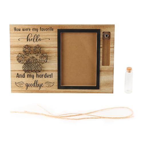 Nicear Marco de condolencias para funeral de mascotas, marco para mascotas, marco de fotos conmemorativo con una pequeña botella de vidrio para cenizas o pelo, regalos para gatos y perros