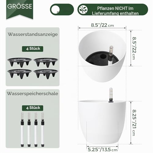 T4U Blumentopf mit BewässerungssystemRund 22cm 4er Set, Gross Innen Weiß – Ansicht 3