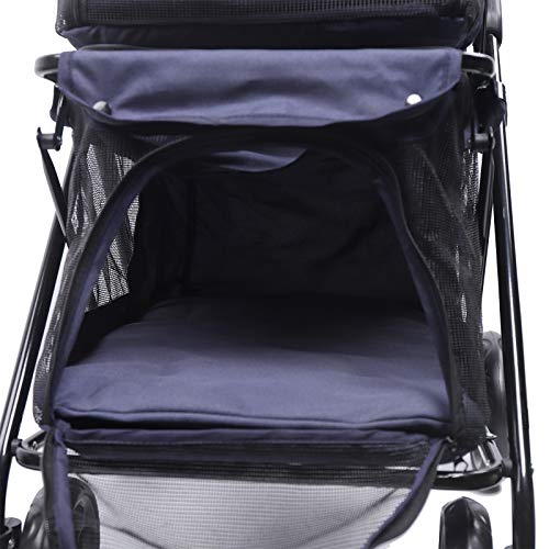 4 Wheel Pet Stroller 2-Layer Foldable Cat Dog Jogger Puppy Pushchair,Max.Capacity: 15 kg,Blue,for Small to Medium Sized Dogs and Cats - Image 6