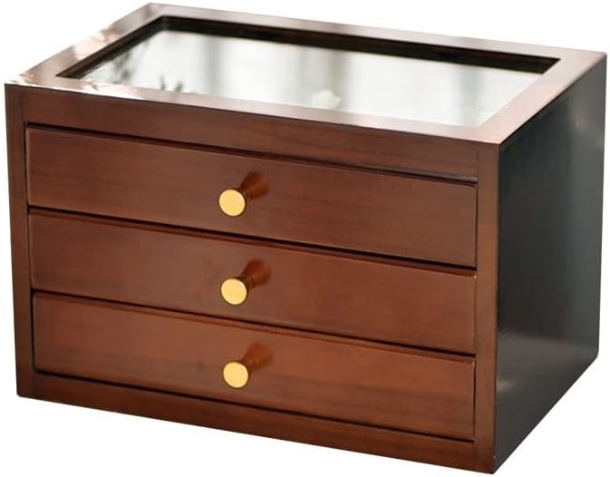 Jewelry Box, Jewerly Box Jewelry Box Organizer for Women Girls Wooden Three-Story/Two-Story Display Cabinet with Glass Portable Jewelry Case Storage Jewelry Box for Women(A) (B)