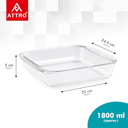 Image of ATTRO Glassox Borosilicate Square Glass Baking Dish Micorwave Oven Safe Freezer Safe Baking Tray Serving Dish Bakeware- 1800ml, Transparent