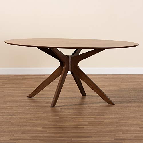 Baxton Studio Monte Mid-Century Modern Walnut Brown Finished Wood 71-Inch Oval Dining Table #TOP7
