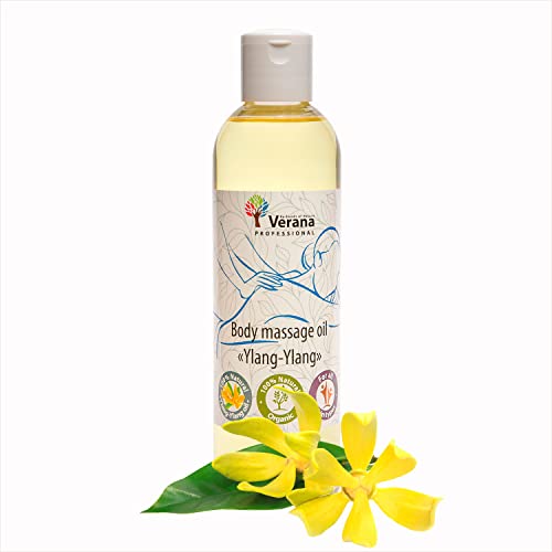 Verana Aceite de masaje corporal Ylang-Ylang, cosmética natural para todos los tipos de piel, efecto revitalizante e hidratante, mejora la sensación de confianza, aromaterapia (250ml) Cover