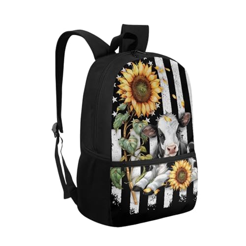 Sac à dos imprimé vache tournesol idéal pour l'école primaire