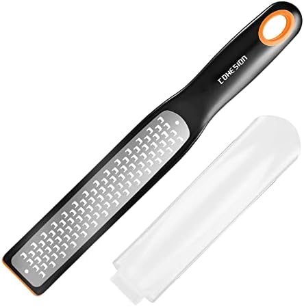 Cohesion Cheese Grater & Lemon Zester - Cheese, Citrus, Garlic, Ginger, Nutmeg, Chocolate, Fruits, Handheld Zester Grater - Sharp Premium Stainless Steel Blade with Protective Cover - Coarse