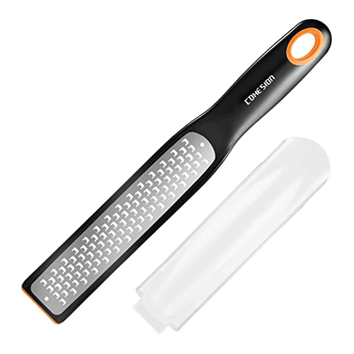 Cohesion Cheese Grater & Lemon Zester - Cheese, Citrus, Garlic, Ginger, Nutmeg, Chocolate, Fruits, Handheld Zester Grater - Sharp Premium Stainless Steel Blade With Protective Cover - Coarse #TOP2
