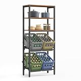 SONGMICS Getränkekistenregal, Aufbewahrungsregal, Jede Ebene bis 150 kg belastbar, Getränkeregal, Küche, Wohnzimmer, Garage, 2 Ebenen für 4 Kisten, 3 Ablagen, vintagebraun-tintenschwarz BSC375K101