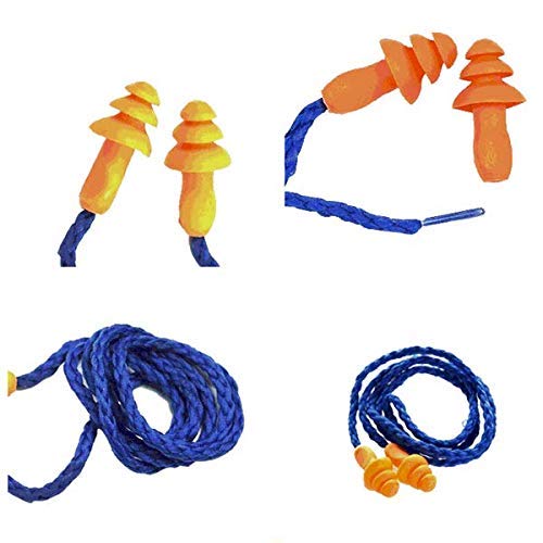 Image of Reusable Noise Reduction Earplug Silicone Corded Ear Plugs - Reusable Hearing Protection Earplugs (Blue Rope-Orange Plug)