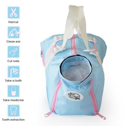 Image of Cinf Cat Nail Clipping Cleaning Grooming Restraint Bag （Free Muzzle） No Scratching Biting for Bathing Nail Trimming Injecting Examining((Sky Blue Blush,M)