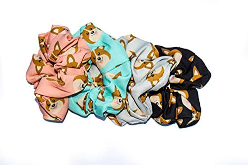 Happie Hare Scrunchies - Cotton Rounds Elastic Hair Bands - Scrunchy Hair Ties - Girls Hair Accessories - Gifts For Women (4 Pack, Mix Colors, Corgi) #TOP3