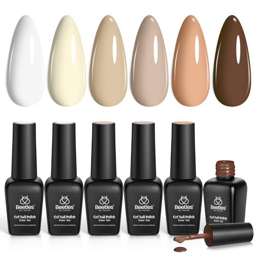 beetles Gel Nail Polish Set, 6 Colours Nude Brown Peach Natural Sandstorm Collection Soak Off Uv Gel Diy Home Manicure Kit Gift for Girls Women -CL154