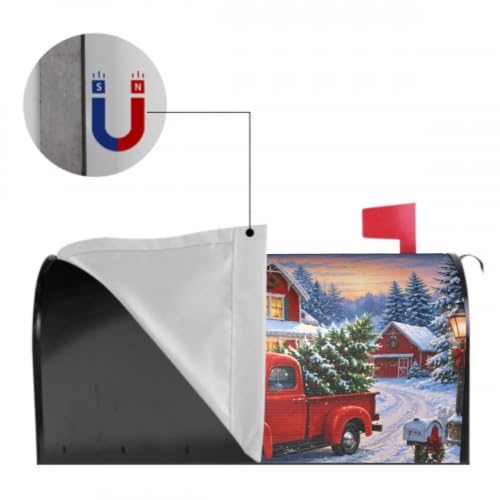 Image of 25.5x21 Inch Christmas Red Truck Mailbox Cover Magnetic